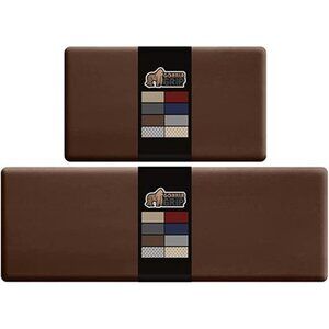 2 Piece Cushioned Kitchen Anti Fatigue Comfort Mat, 17x24 and 17x48, Brown